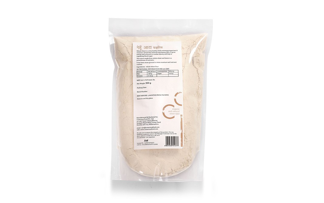 Conscious Food Whole Wheat Flour Natural+Chakki-Ground   Pack  500 grams